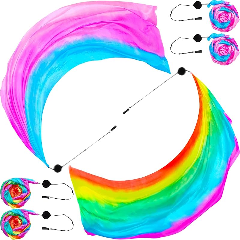 Fresh Color 4 Sets Silk Veil Poi with Balls 78.74 x 31.5 Inches