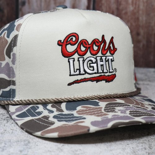 American Cattle Co. Coors Light Adjustable Snapback Rope Hat (US, Alpha, One Size, White/Camo)