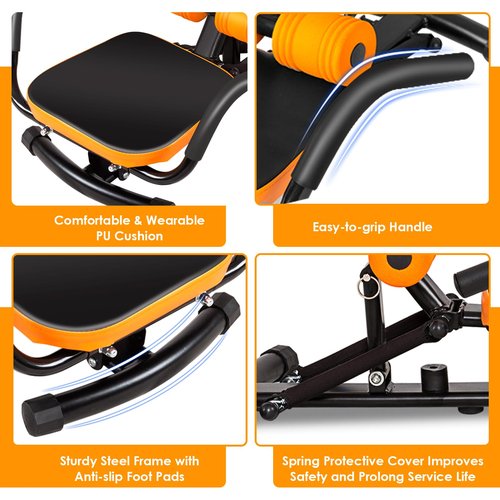 SPORFIT Ab Workout Machine, Height Adjustable Ab Rocker Trainer w/Ergonomic Curved Back, Cushioned Seat, Strong Spring Boost for Core Strength Training, Compact Sit Up Machine for Home Gym
