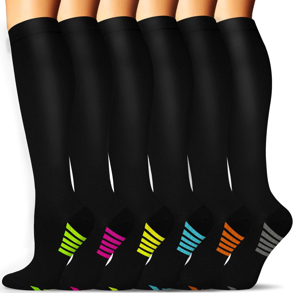 SunFeeling Compression Socks - 6 Pairs for Enhanced Circulation | Ideal Support for Nurses & Athletes