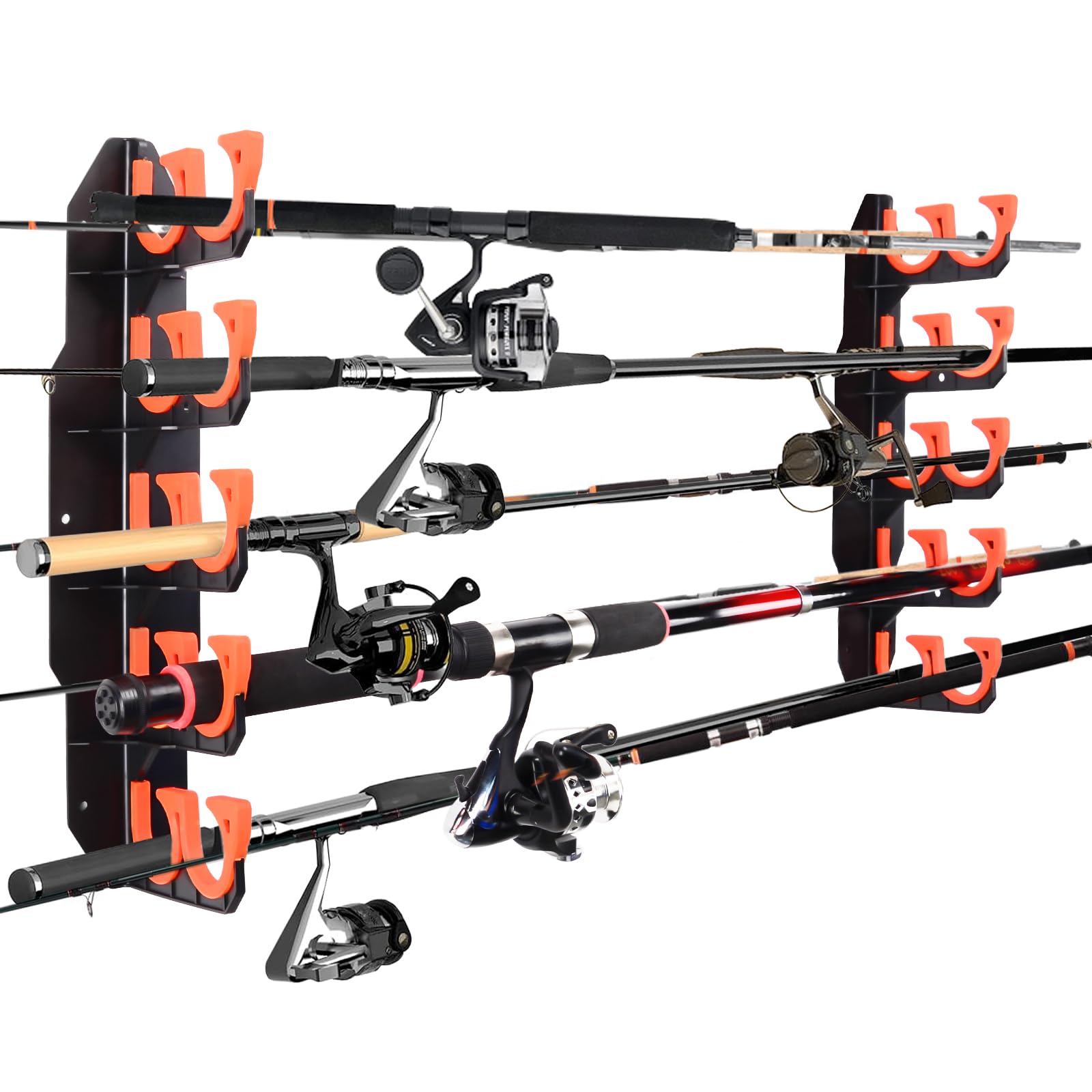 Hikeen Fishing Rod Holders, Fishing Pole Holders for Garage, Wall or Ceiling Mounted Fishing Rod Rack Holds Up to 10 Rods（1 Pack）
