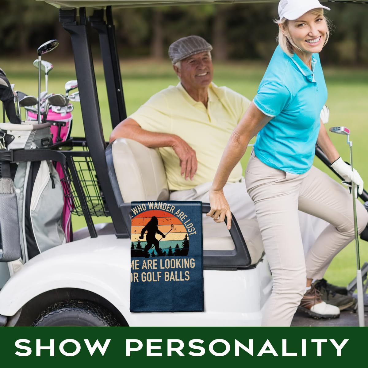 rofiowa Not All Who Wander are Lost Polyester and Cotton Printed Golf Towel, Funny Golf Accessories for Men Women, Golf-Gifts for GolfFan Dad Grandpa, Golfs Lover Retirement Birthday Gifts