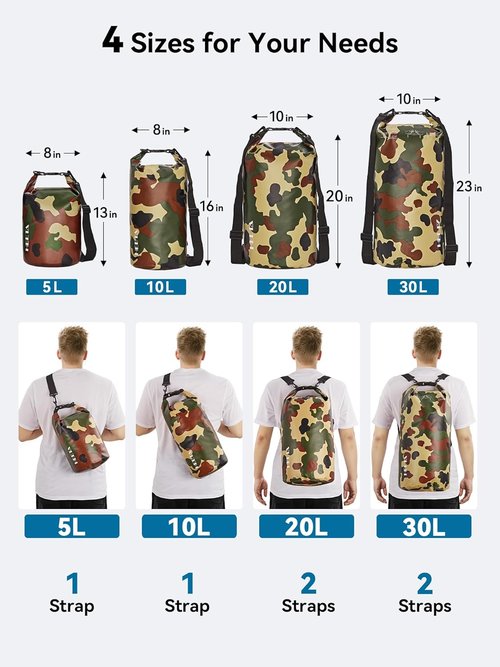 HEETA Waterproof Dry Bag - Lightweight Roll Top Storage Backpack with Emergency Whistle | 5L-40L Sizes for Travel, Kayaking, Camping