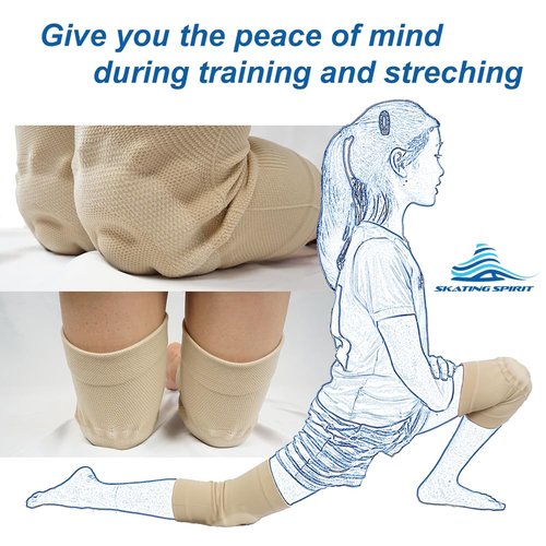 SKATINGSPIRIT Gel Knee Pads (1 Pair), Cushion and Support Knee Cap for Dancing Figure Skating Gymnastic, Youth and Adult (Medium) Beige