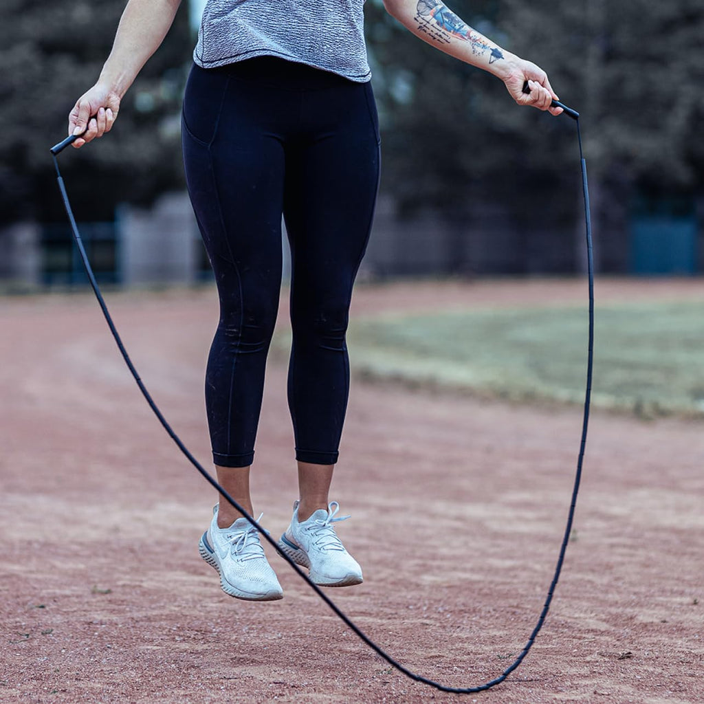 Elite Jumps 1-inch Beaded Jump Rope - Adjustable Rope for Fitness, Cardio, and Agility Training - Black/Black