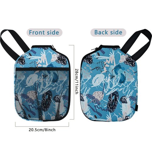 Neoprene Pickleball Paddle Cover with Inner Pockets and Handle Strap - Racket Sleeve with Ball Holder Organizer Bag (Red Art Print)