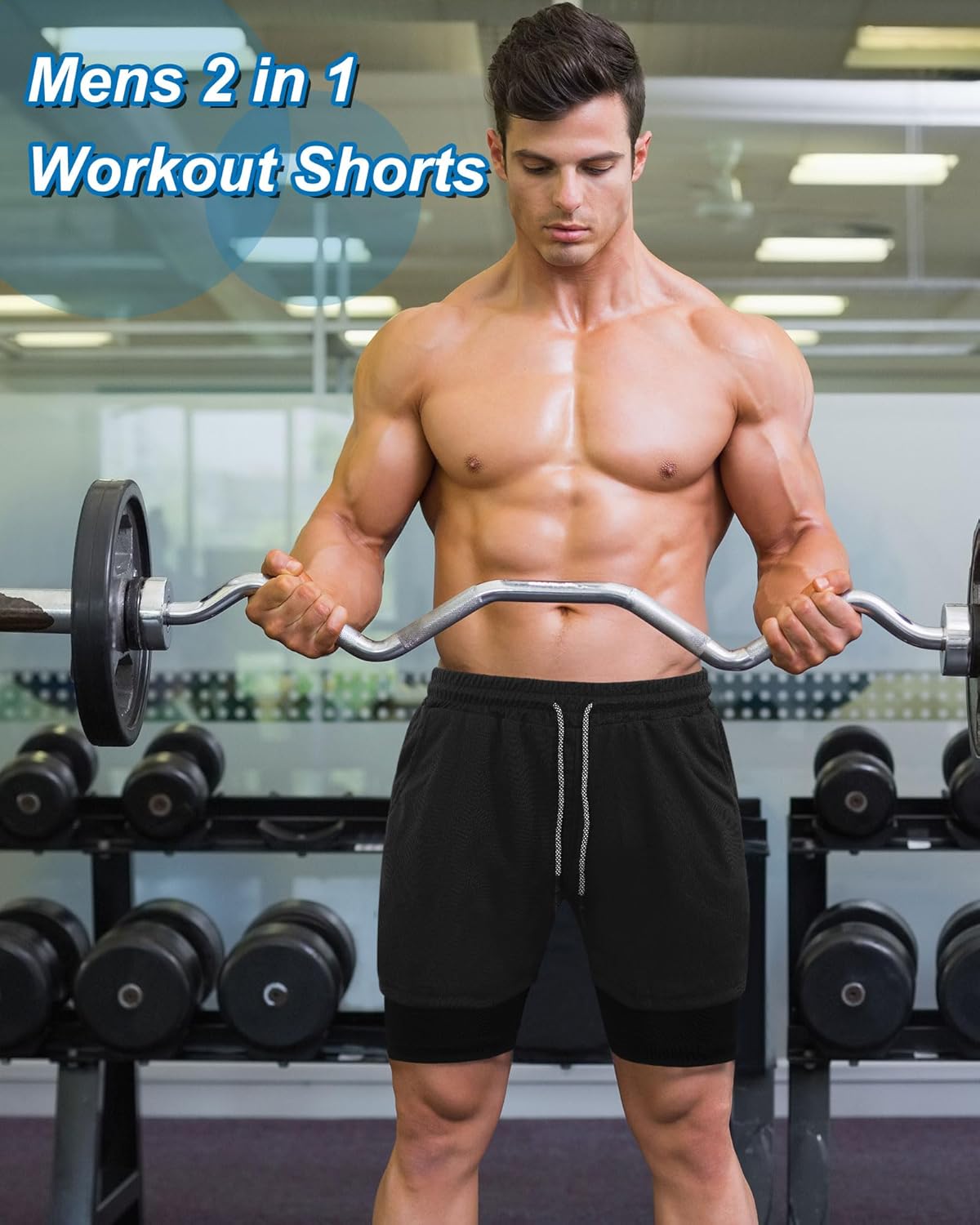 Sureio Men's 2-in-1 Quick Dry Workout Running Shorts - 5 Inch Athletic Gym Shorts with Pockets