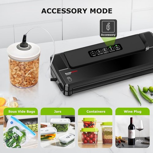 Bonsenkitchen Vacuum Sealer Machine - Compact Food Sealer for Meal Prep & Storage | 5 Bags Included, Black