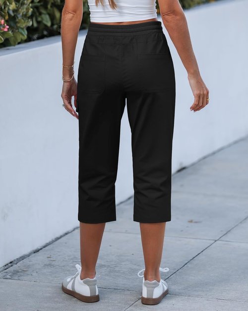 GRAPENT Capri Pants for Women - Casual Elastic Waist Cargo Cropped Chino in Summer Colors
