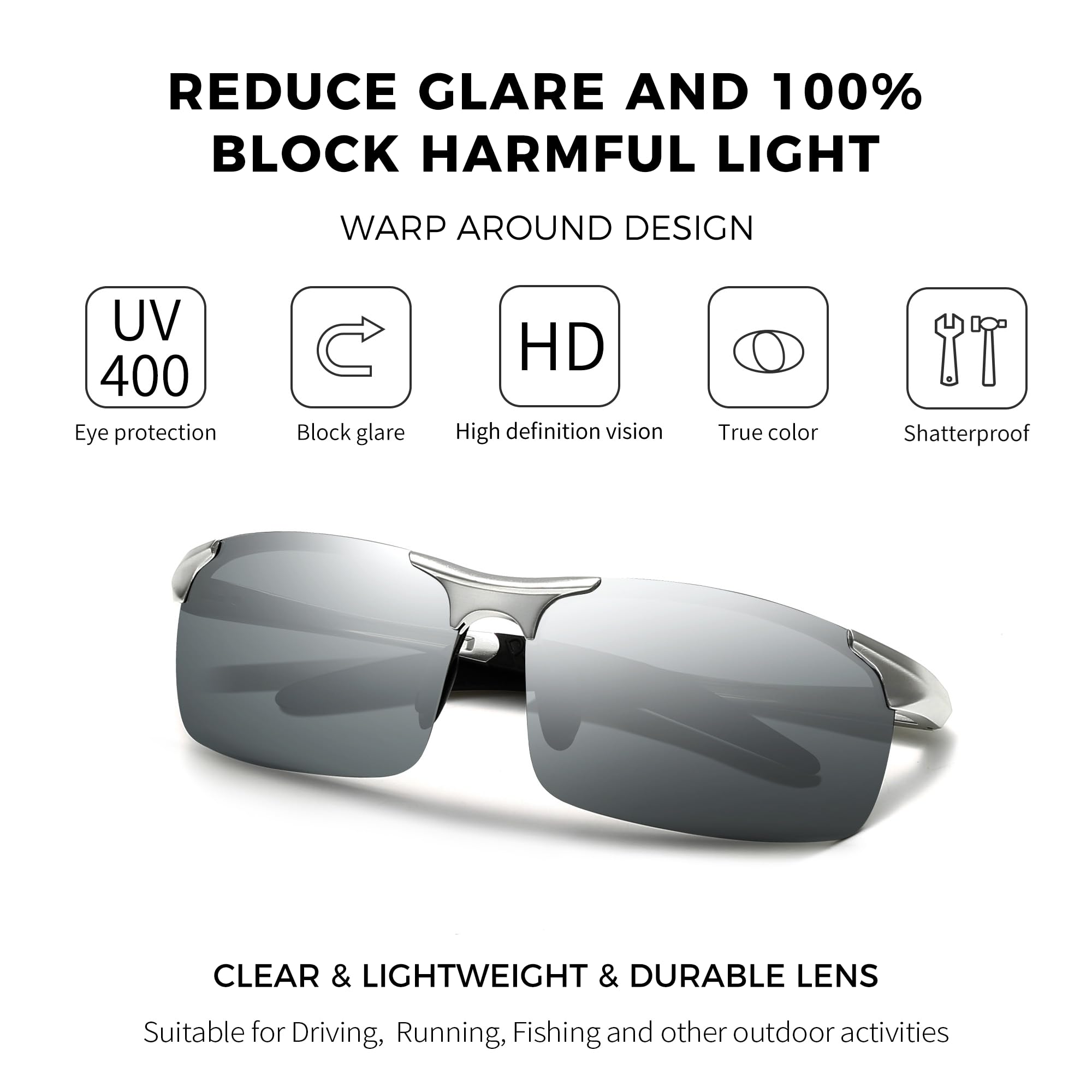 SUNGAIT Men's HD Polarized Sunglasses for Driving Fishing Cycling Running Metal Frame UV400 SGT177-YSY