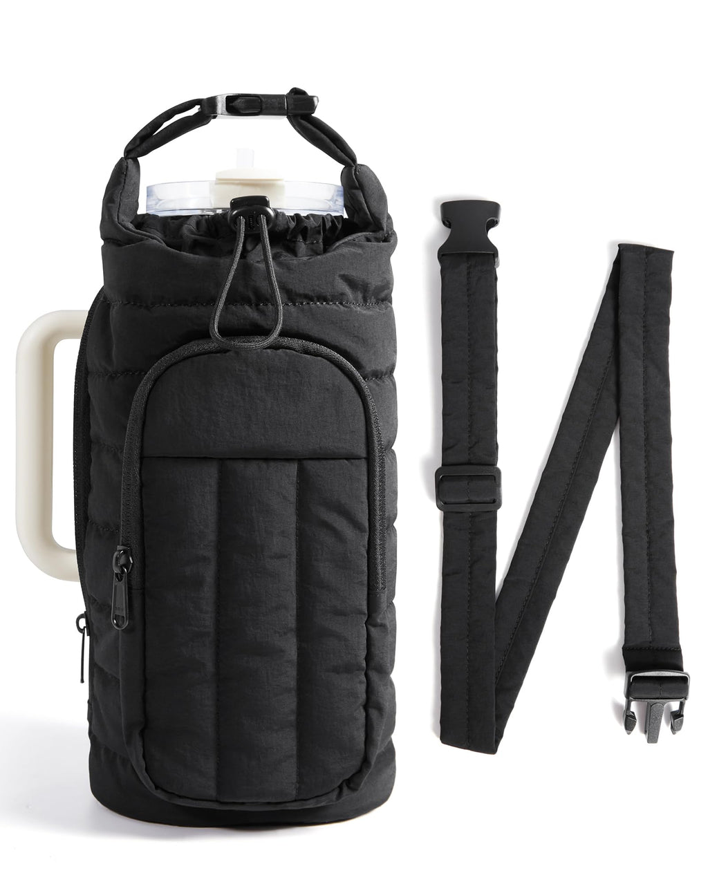 BAGSMART Water Bottle Holder Bag with Strap, 40/32 oz Crossbody Bag Gym Accessories, Sling Purses for Women, Charcoal
