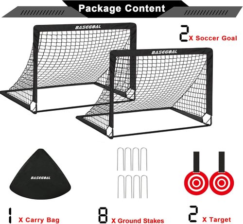 BaseGoal Soccer Goals - Portable 4x3ft Pop-Up Soccer Nets for Kids | Set of 2 with Accessories