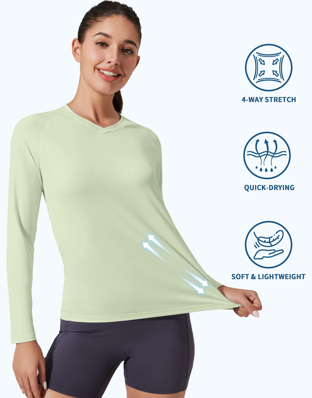 Pioneer Camp Womens UV Sun Shirt Long Sleeve Shirts for Women V Neck UPF50+ Workout Tops Quick Dry Rash Guard Hiking Shirt Pea Green