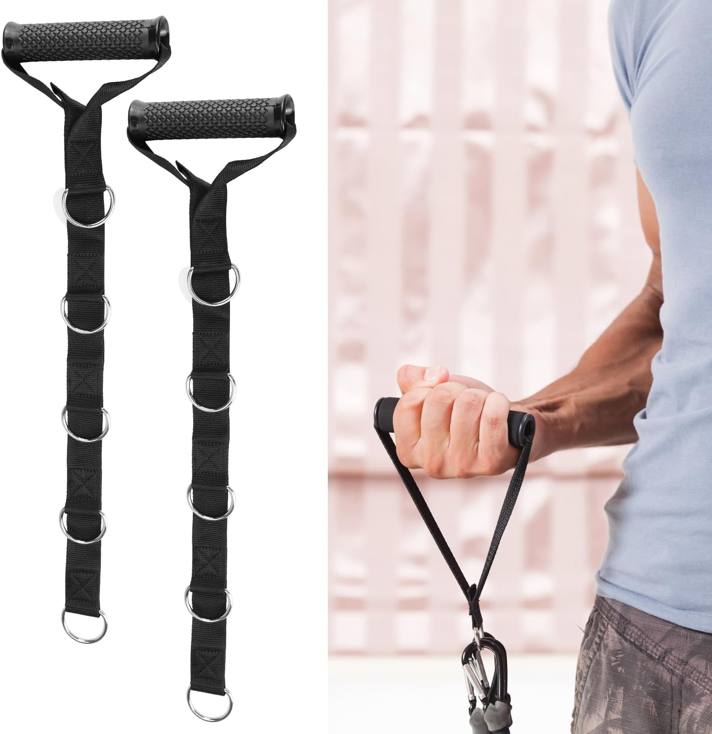 QWORK Fitness Metal Gym Handles - Heavy-Duty Adjustable D-Ring Buckles for Pulley Systems | Ideal for Biceps, Triceps, and Shoulder Workouts