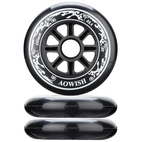 AOWISH 110mm Speed Inline Skate Wheels 110 mm Roller Blades Wheel 88A Outdoor Speed Skating Shoes Replacement Wheels, Black, Set of 3