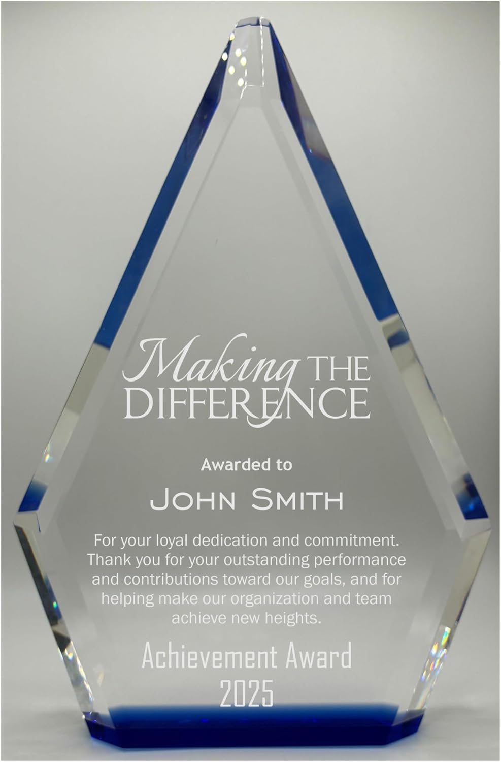 Regine Switzerland Customizable Solid Crystal Trophy - 8 Inch Personalized Award for Employee Recognition