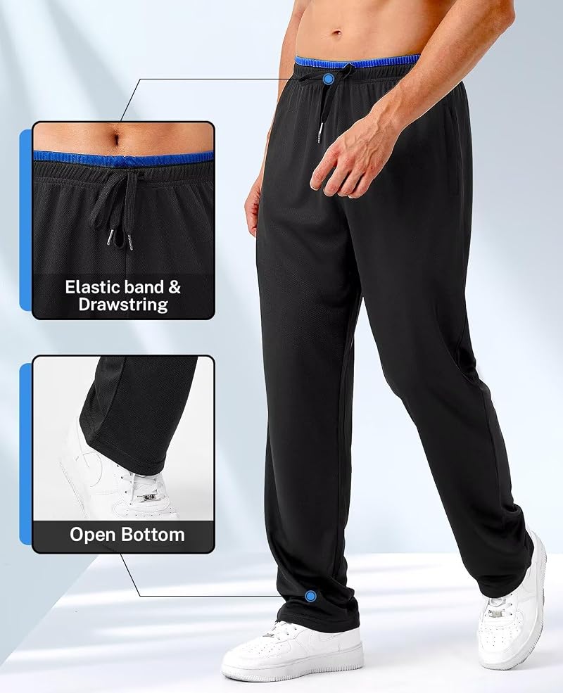 Mens Joggers 5 Pack with Zipper Pockets Open Bottom Mesh Athletic Pants for Running & Workout - Includes Black, Dark Gray, Light Gray