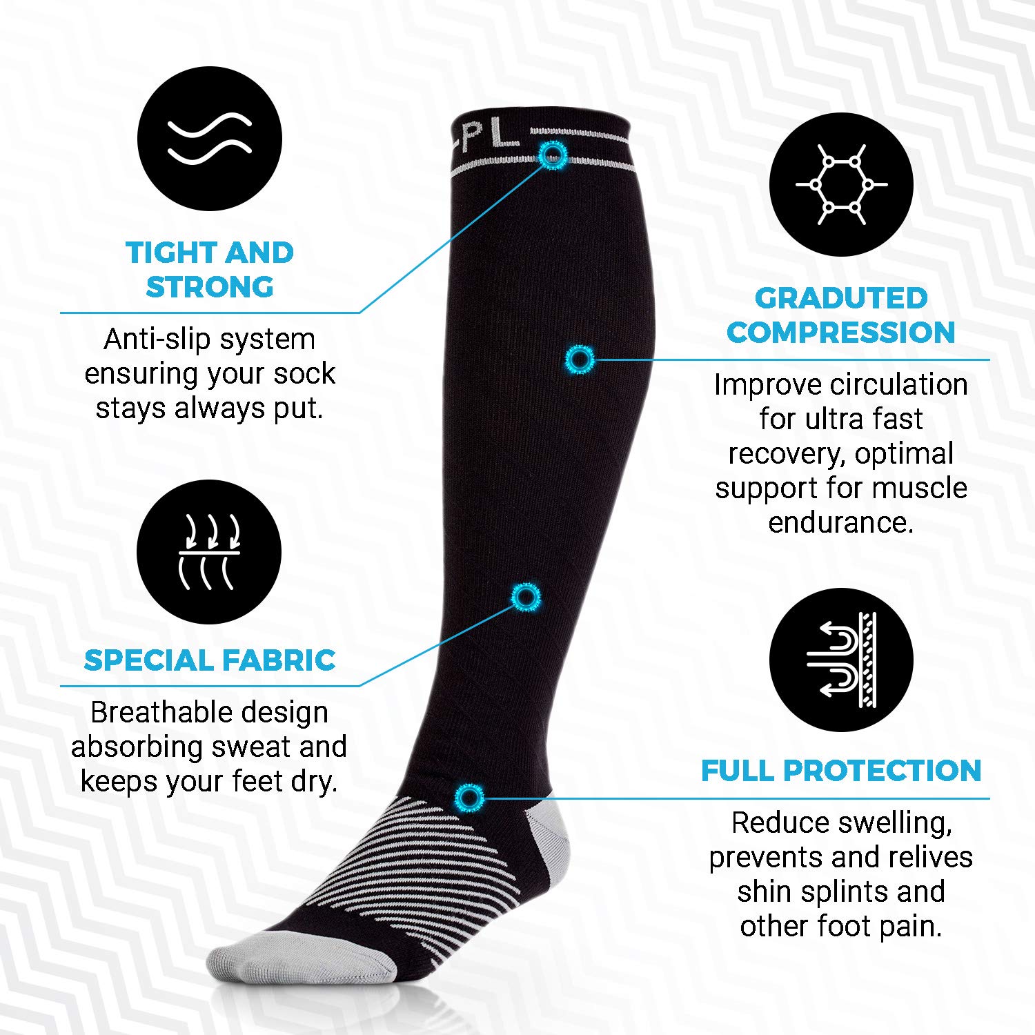 POWERLIX Compression Socks for Women & Men (Pair) for Neuropathy Swelling Pain Relief 20-30 mmHg Medical Knee-high Stockings