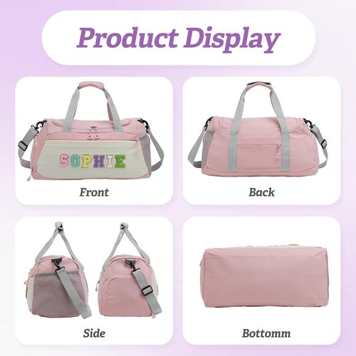 Chenille Personalized Girls Dance Bag - Custom Name with Shoes Compartment | Large Capacity Gym Duffle for Yoga, Ballet & Travel