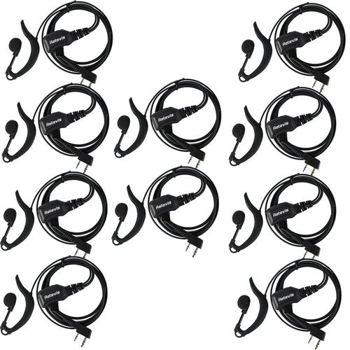 Retevis Walkie Talkie Earpiece with Mic,Volume Adjust,G Shape, for RT22 RT68 RT21 H-777 H-777S RT86,Compatible with Baofeng UV-5R 888S pxton Kenwood Two Way Radios,2 Way Radio Earpiece 2 Pin(10 Pack)