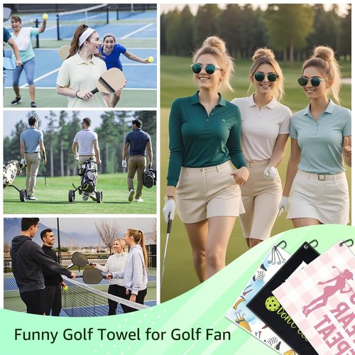 WUUCKOO Let's Golf Pink Golf Towel with Clip - Funny Ladies Golf Bag Towel for Mom, Grandma or Sister