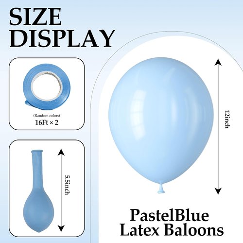 DECOCKRAT Pastel Blue Latex Balloons Kit - 68PCS 12'' Helium Balloons for DIY Parties & Celebrations