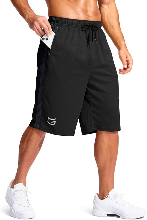G Gradual Men's Basketball Shorts - 11" Lightweight Mesh with Zipper Pockets & Drawstring