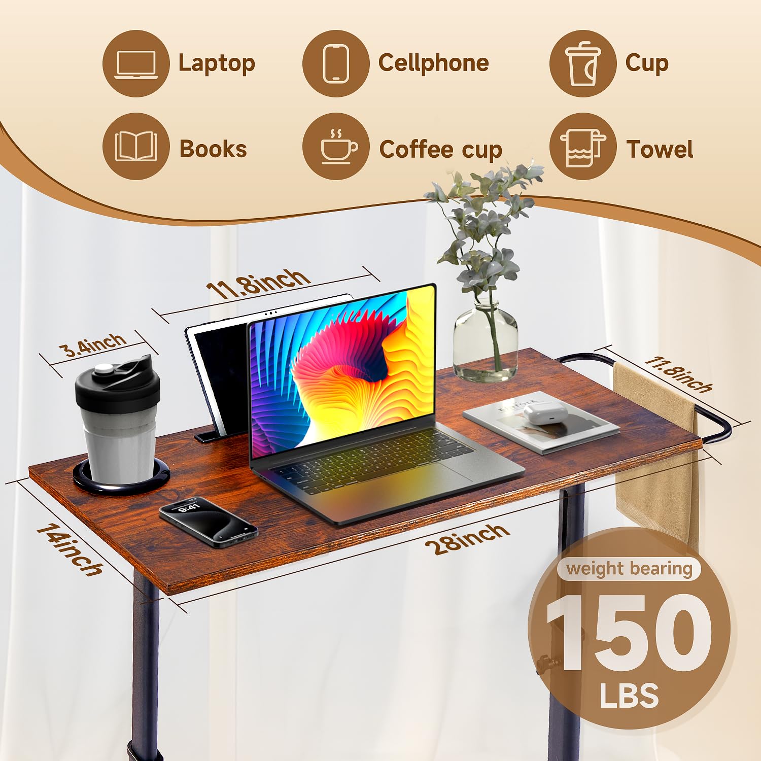 VTORY Adjustable Standing Desk for Walking Pad Treadmill, Desk for Bike/Cycling, Stand Table for Treadmill Walking Pad, Bike/Walking Pad/Treadmill Trainer Desk Stand, Attachment, Bar for Walking Pad