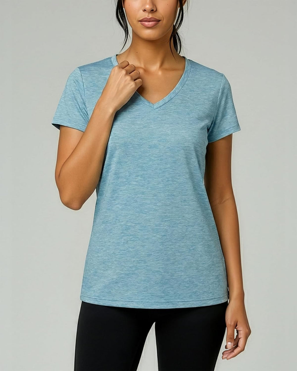 Real Essentials Women's Dry-Fit Short Sleeve V-Neck T-Shirt - 5 Pack Workout & Yoga Tops (Plus Size Available)