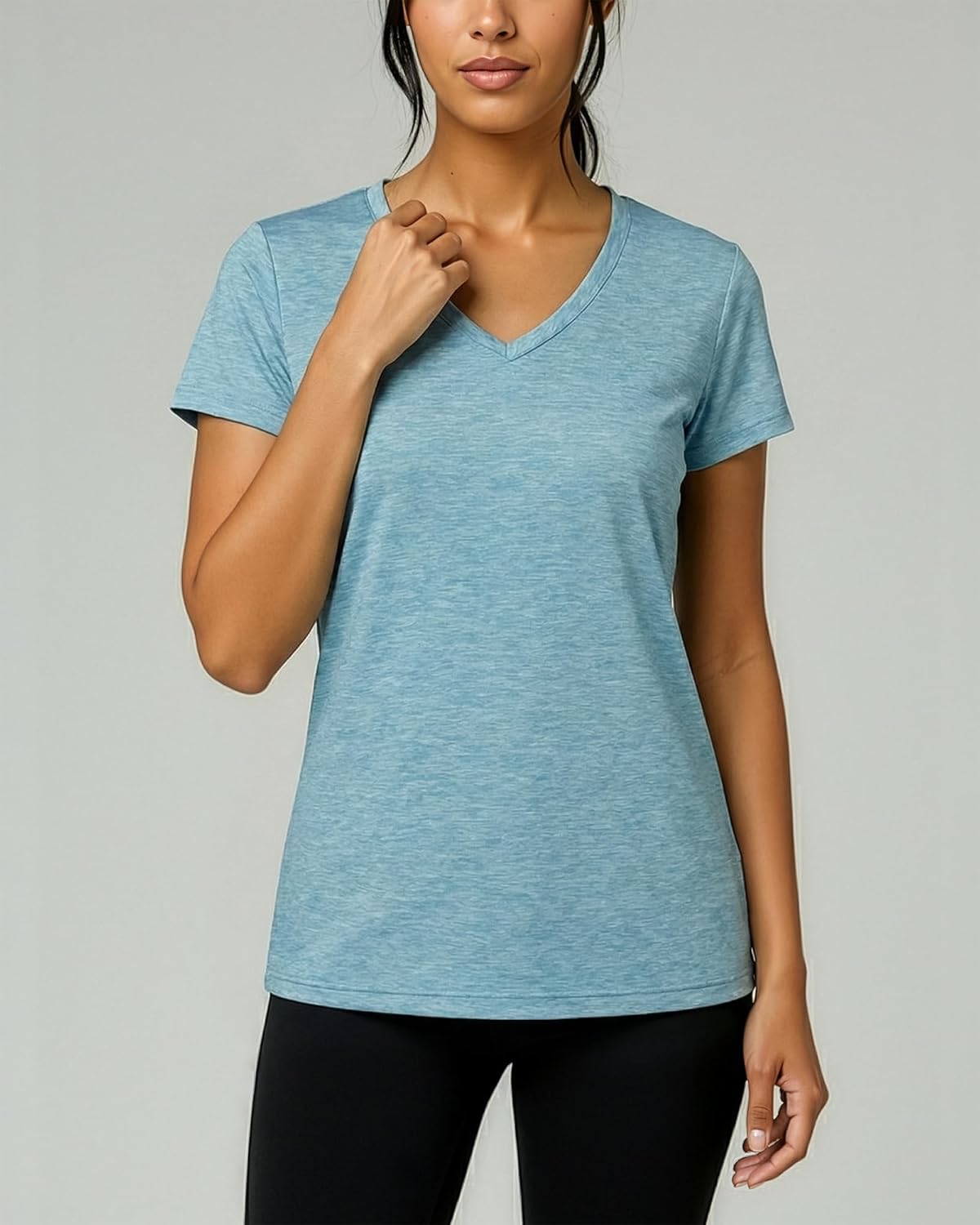 Real Essentials Women's Dry-Fit Short Sleeve V-Neck T-Shirt - 5 Pack Workout & Yoga Tops (Plus Size Available)