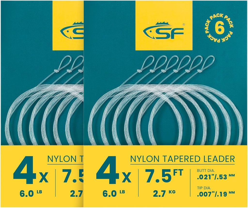 SF Pre-Tied Loop Fly Fishing Leader - Tapered Nylon for Trout & Saltwater | 7.5FT to 15FT Options