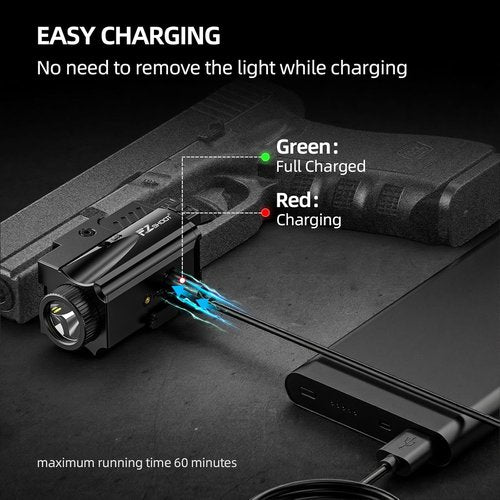 EZshoot Pistol Light Laser Combo - 1000 Lumens Rechargeable Gun Light with Red Laser Beam | Compatible with Glock & Picatinny Rail