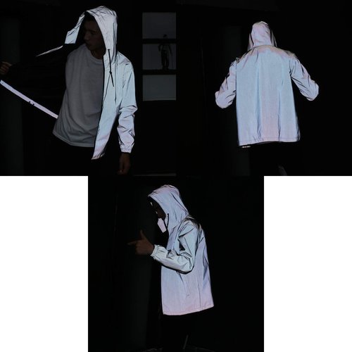 LZLRUN Reflective Jacket Casual Hiphop Windbreaker Night Sporting Coat Hooded Fluorescent Clothing (M)