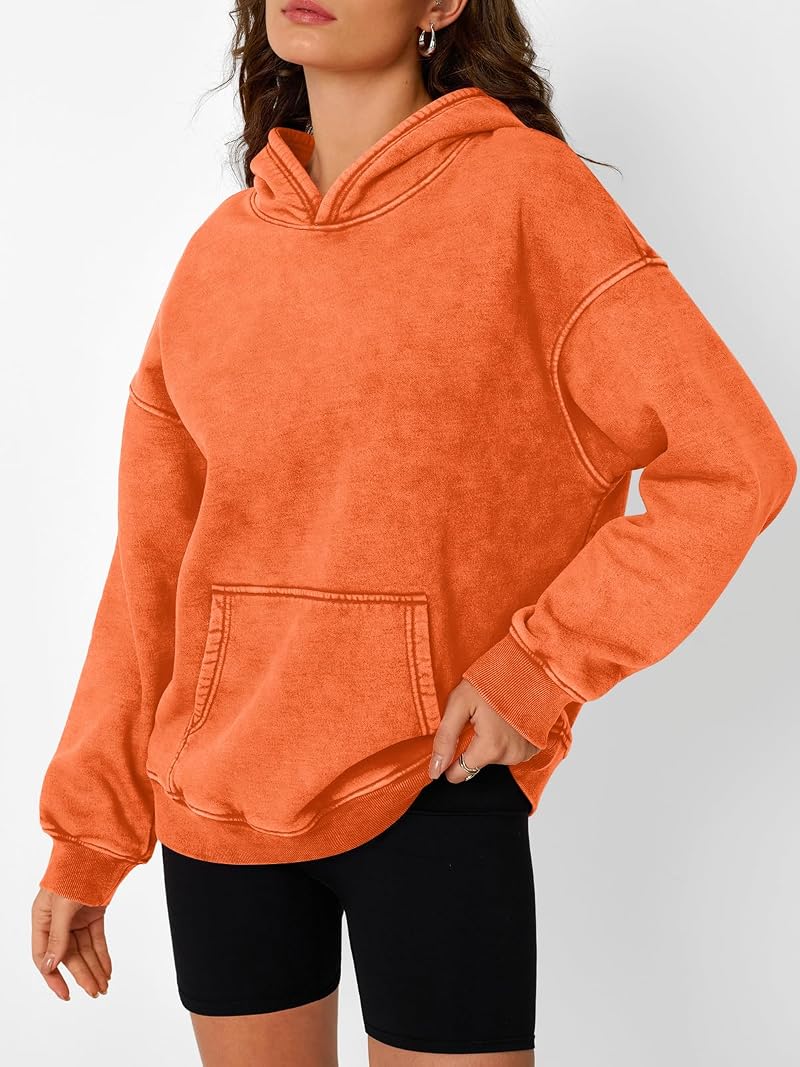 Orange Large Trendy Queen Oversized Acid Wash Hoodie Sweatshirt for Women