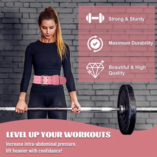 Weight Lifting Belt, Pixel Panda Leather Gym Belt for Women, 10 Inches Padded Lumbar Support for Ladies Fitness Squat Deadlift Heavy Duty Cross Training Gym Powerlifting Workout