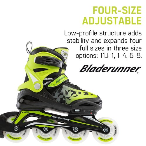 Bladerunner by Rollerblade Phoenix Flash Kid's Adjustable Fitness Inline Skate, Black/Green