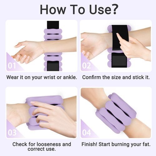 JORICY Wrist Weights Adjustable Ankle Weights for Women Men 1lb*2 Silicone Arm & Leg Weighted Bracelet for Yoga Pilates Running Walking Swimming Physical Therapy Strength Training Purple