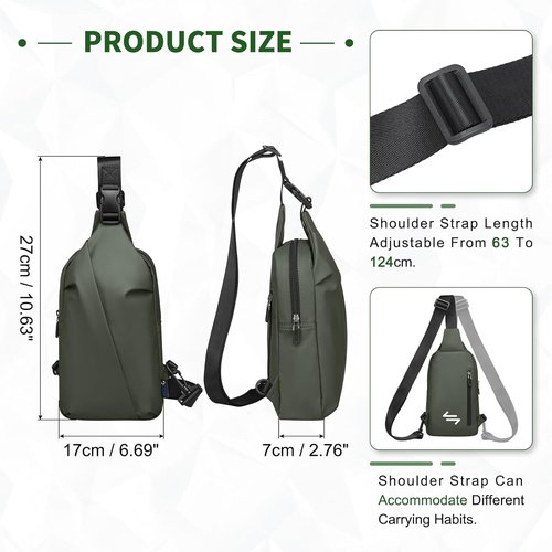 DTGN Small Sling Bag - Waterproof Crossbody Chest Bag for 7.9" Tablets | Lightweight Daypack in Dark Green
