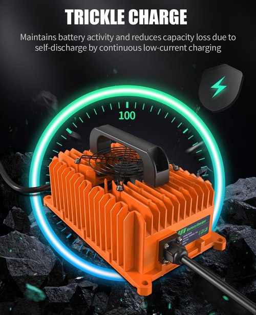 10L0L Golf Cart Battery Charger 15A 48V for Club Car DS/Precedent 3-Pin Round Plug, IP68, Smart Technology Golf Cart Battery Charger, Trickle Charge (Orange)
