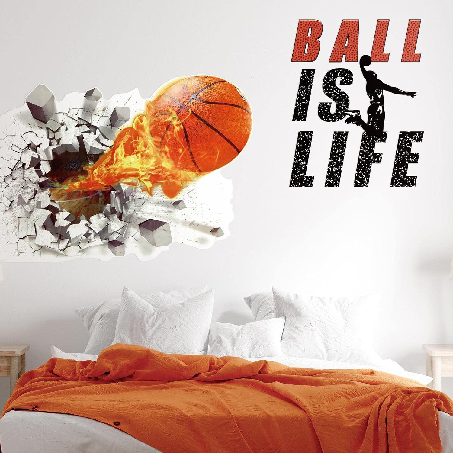 Skiennix Basketball Wall Decor - 3D Self-Adhesive Vinyl Dunk Silhouette Sticker | 18 x 38 Inch for Boys' Bedroom