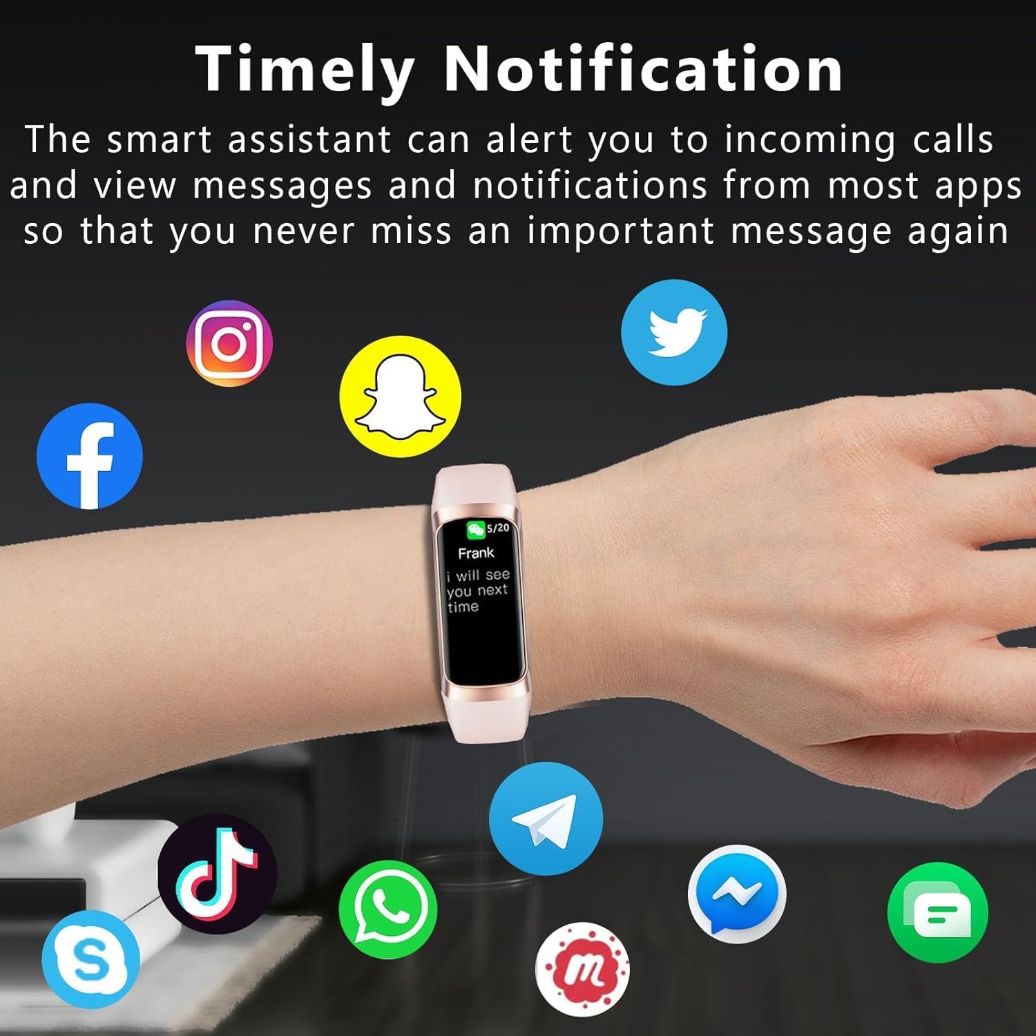 Skiennix Fitness Tracker - Heart Rate & Blood Oxygen Monitor | 20+ Sports Modes, Smart Watch for Android/iOS (Pink)