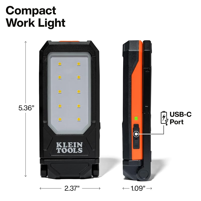 Klein Tools Slim Rechargeable Personal LED Work Light - 360° Rotating, USB-C