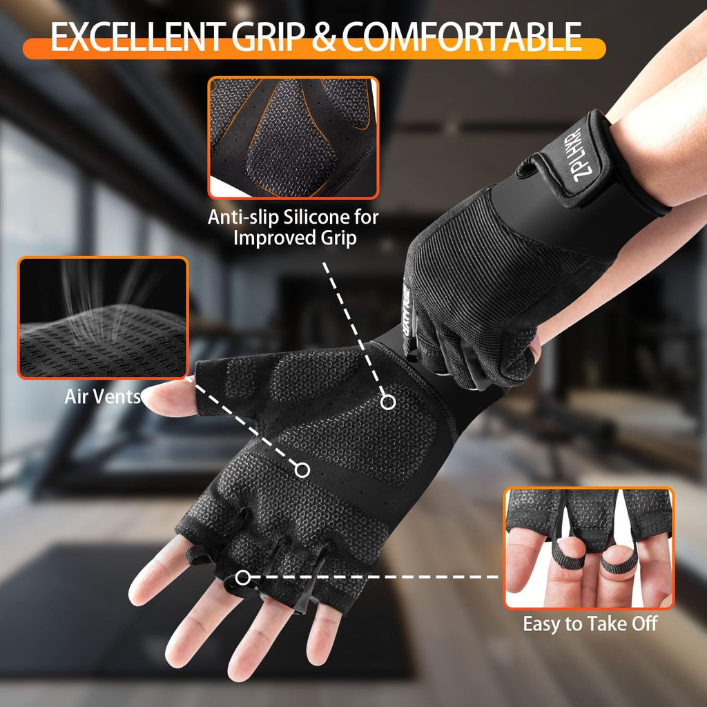 Skiennix Workout Gloves - Fingerless Gym Gloves for Weight Lifting & Fitness | Padded Grip & Breathable Design