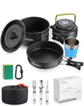 HOMGEN 12pcs Ultralight Anodized Aluminum Camping Cookware Set for 2 People - Nesting Pot/Pan with Foldable Handles 800ml Insulated Teapot & Stainless Cups- Compact Backpacking Gear for Camping Hiking