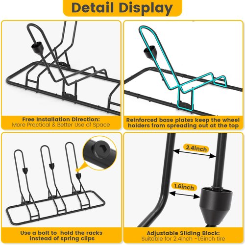 Bike Stand for 3 Bikes, Anti-Collision Design Protects Disc Brake & Derailleur, Waterproof Bike Rack Indoor/Outdoor/Garage Use, Fits Road/Kids/MTB Bicycles with 12"-29" Tires