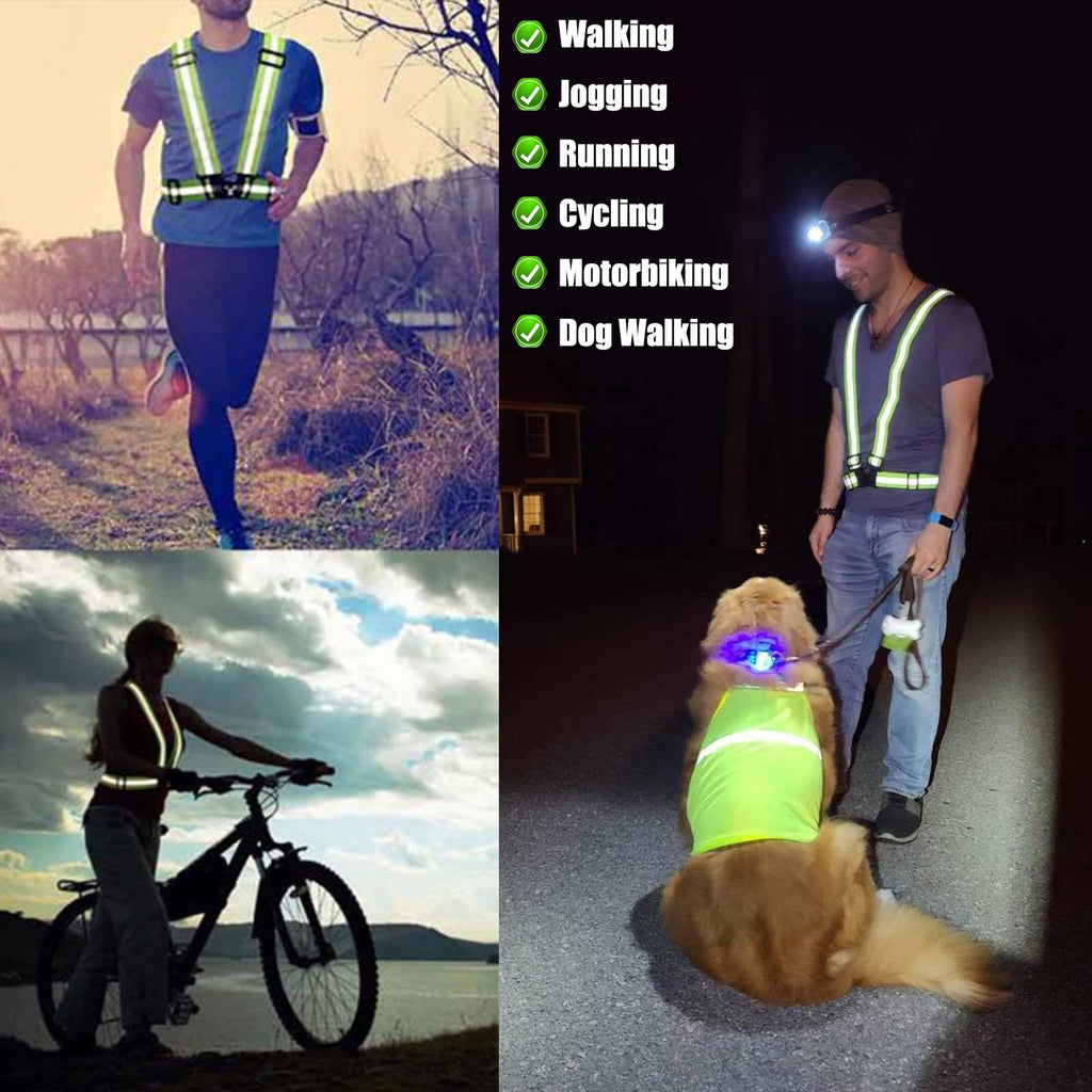 Bighaki808 Safety Vest Reflective Running Gear, Adjustable Safety Vests Outdoor Lightweight Reflective Belt 360°High Visibility for Night Running, Walking(Fluorescent Green+Black+Blue)