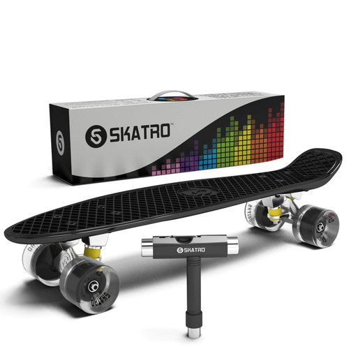 Skatro Mini Cruiser Skateboard. 22x6inch Retro Style Plastic Board Comes Complete