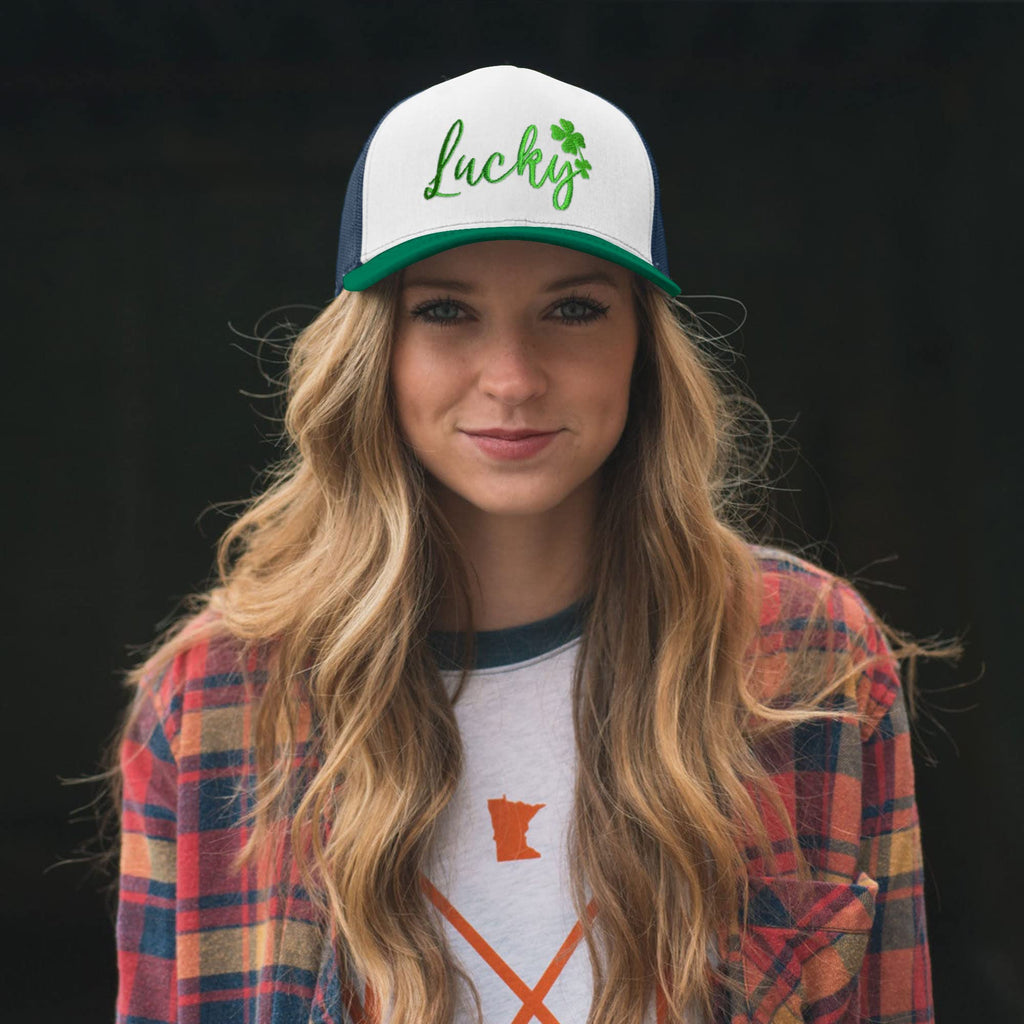 St Patricks Day Embroidered Trucker Hat for Men, Luck Adjustable Washable Green Shamrock Baseball Cap