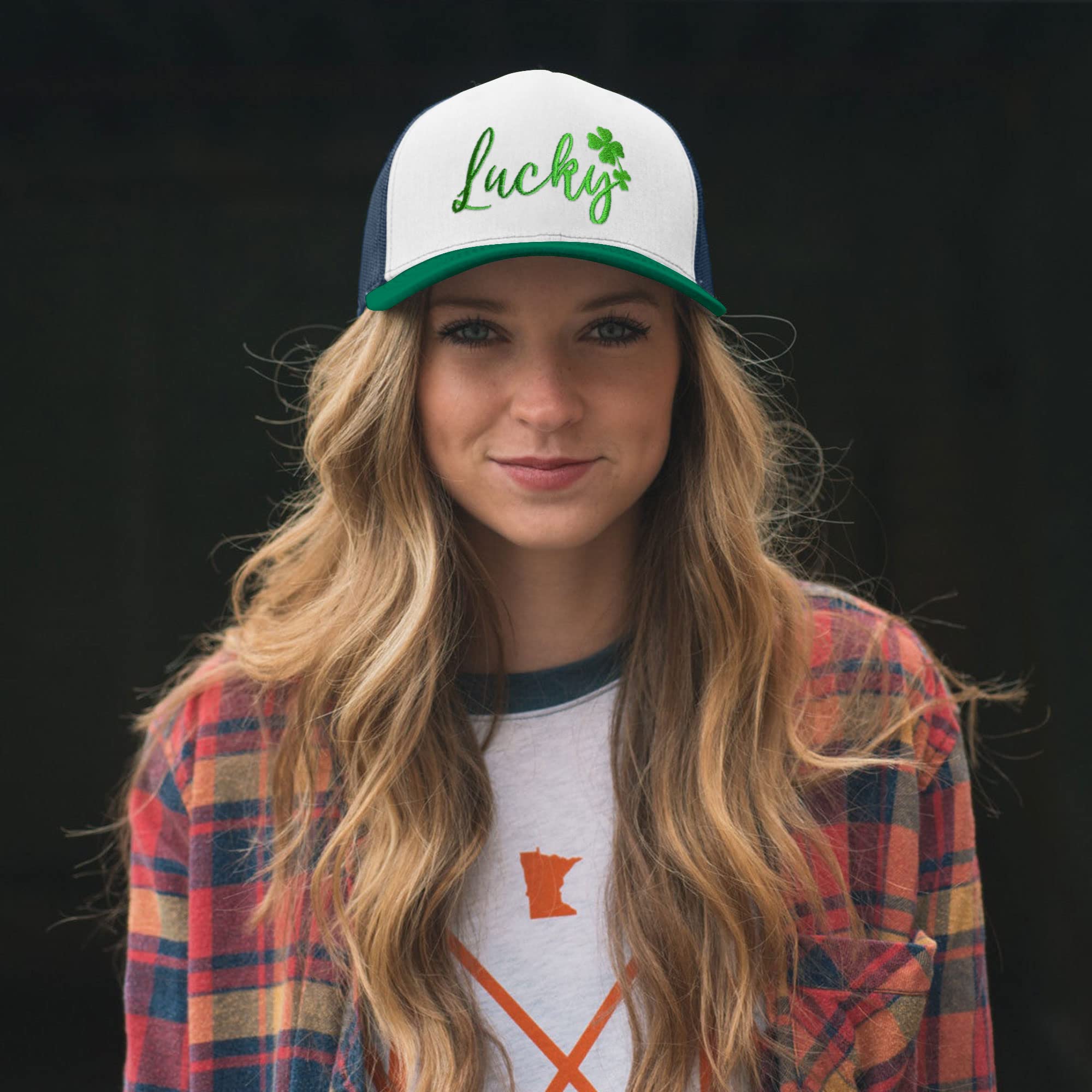 St Patricks Day Embroidered Trucker Hat for Men, Luck Adjustable Washable Green Shamrock Baseball Cap