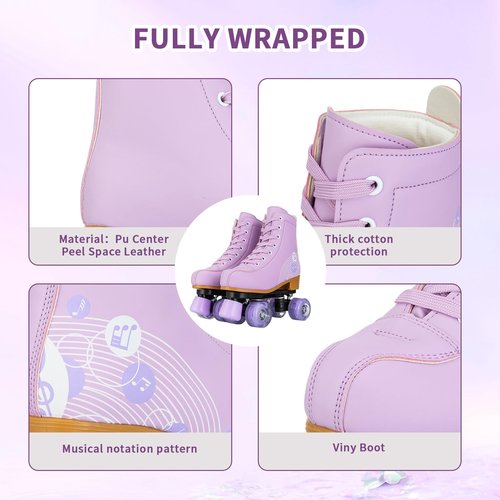 Silvertree Roller Skates for Women and Girls PU Leather High-top Adult Roller Derby Skate Wheels Light Up Roller Skate Four-Wheel Shiny Roller Skates for Girls Boys Men Unisex